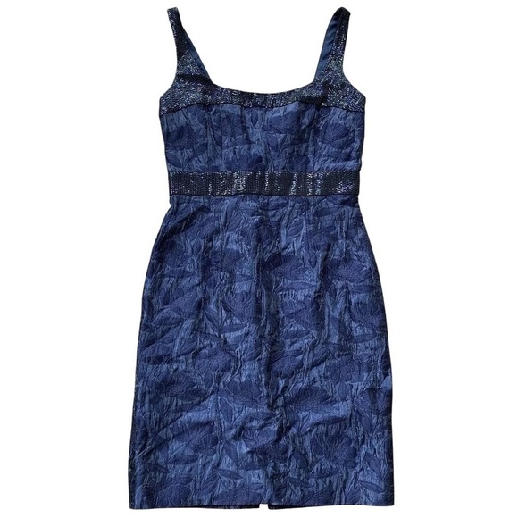 Carmen Marc Valvo Collection Floral Sequined Cocktail Dress Blue Black Size 2 - Picture 1 of 5